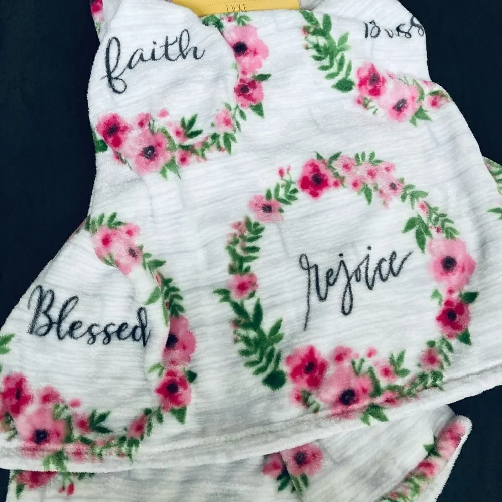 Spring Easter Blessed Rejoice Plush Floral Wreath Throw Blanket
